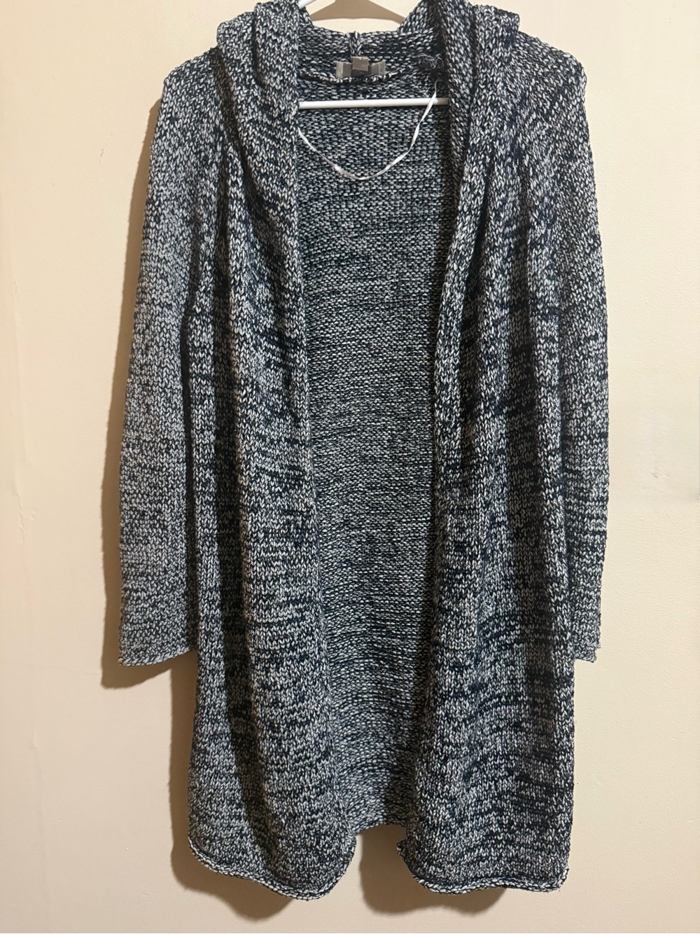 LOFT Marled Open-Front Hooded Cardigan - Black & White